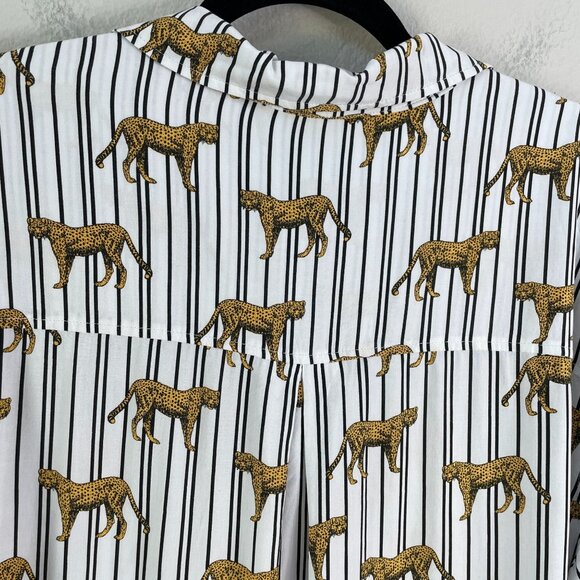 Jane + Delancey Womens Plus 2X Button Up Shirt Cheetah Print Blouse Long Sleeve - Picture 9 of 10